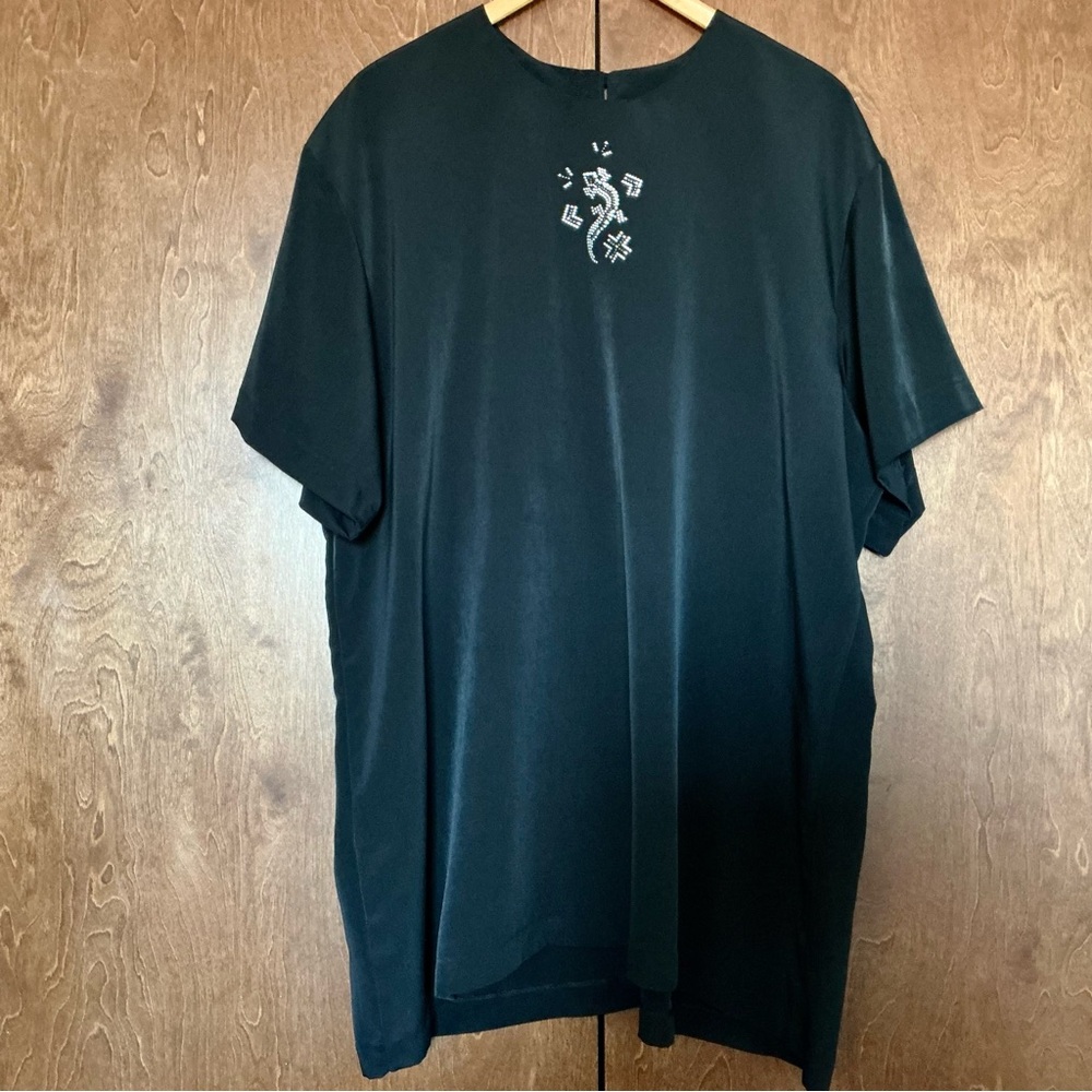 Vintage Womens 2X Black Short Sleeve Shirt Top Bead Accent Office Casual